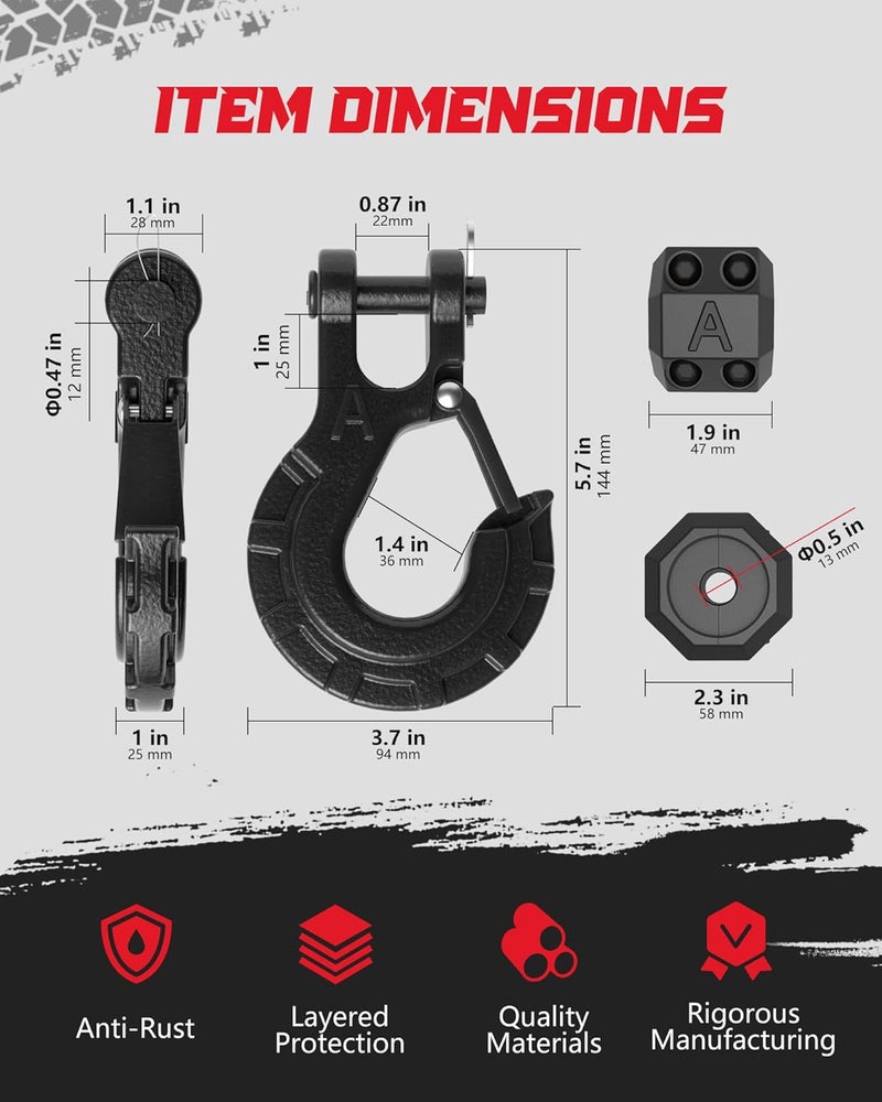 AMBULL Heavy Duty Forged Steel 3/8" Grade 70 Safety Latch Winch Cable Hook Stopper & Clevis Slip Hook Set - Image 4