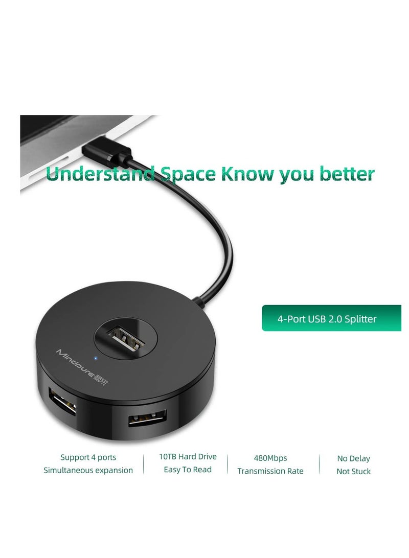 SOLARAE USB 2.0 hub, Portable 4-Port Adapter, Suitable for Printers, USB Splitter with a USB C to USB Adapter, Use with Card Readers, U disks (Black) - Image 4