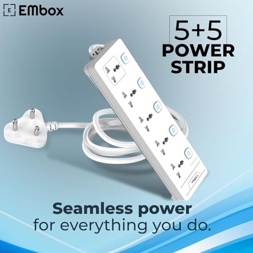 EMBOX Extension Board with Switches 2500 W, 5 Universal Sockets, Individual Switch, Safety Shutter, 6 amp Spike Guard, LED Indicator and Safety Shutter - Image 2