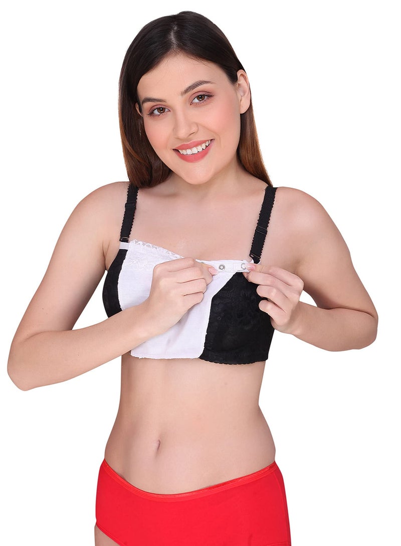 Glamroot Women's Cotton Camisole Cleavage Cover Clip-on Mock Lace Camisecret - Set of 4 (Black, White, Skin, Navy Blue) - Image 3