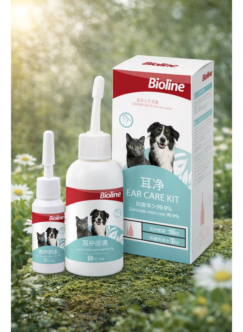 Ear Care Kit for Dogs and Cats Professional Pet Ear Cleaner Solution with Ear Drops and Wash 50ml and 10ml Set for Mite Removal and Hygiene