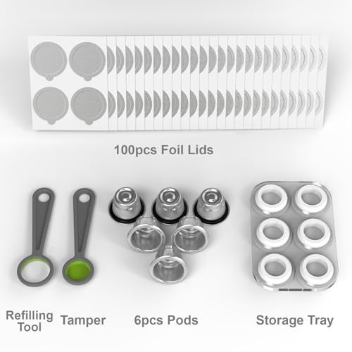 Triplot Reusable Capsules for Nespresso OriginalLine - 6pcs Refillable Coffee Pods,Stainless Steel Cups Compatible for Nespresso OriginalLine Machine (6Pods+100pcs Lids+Storage Board) - Image 2