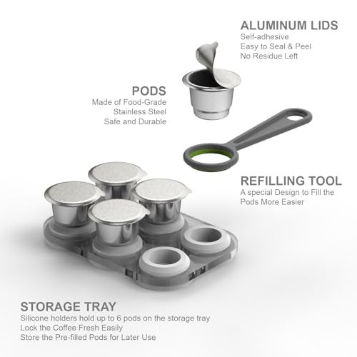 Triplot Reusable Capsules for Nespresso OriginalLine - 6pcs Refillable Coffee Pods,Stainless Steel Cups Compatible for Nespresso OriginalLine Machine (6Pods+100pcs Lids+Storage Board) - Image 4
