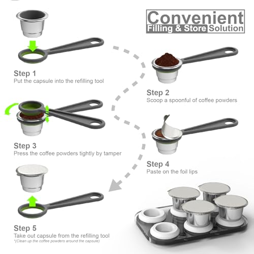 Triplot Reusable Capsules for Nespresso OriginalLine - 6pcs Refillable Coffee Pods,Stainless Steel Cups Compatible for Nespresso OriginalLine Machine (6Pods+100pcs Lids+Storage Board) - Image 3