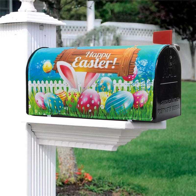 FGSS Happy Easter Mailbox Covers Spring Easter Bunny Eggs Mailbox Wraps Post Letter Box Cover for Garden Yard Outdoor Home Farmhouse Holiday Decor 21x18 in (No Magnetic) - Image 2
