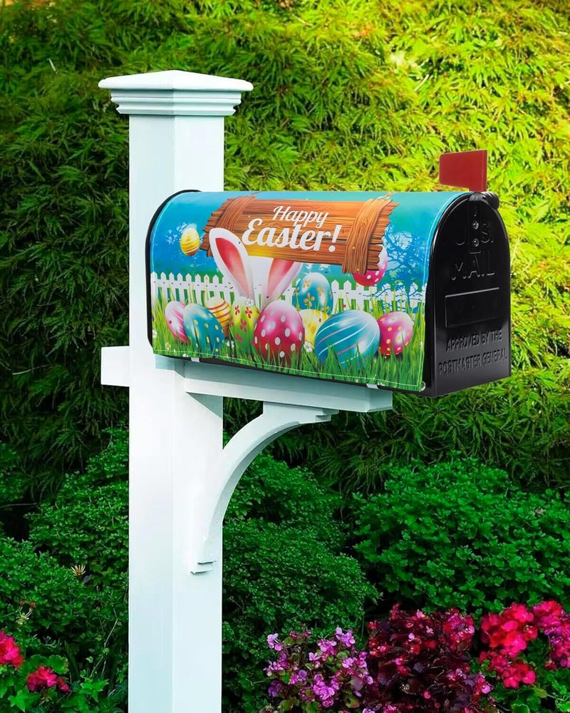 FGSS Happy Easter Mailbox Covers Spring Easter Bunny Eggs Mailbox Wraps Post Letter Box Cover for Garden Yard Outdoor Home Farmhouse Holiday Decor 21x18 in (No Magnetic) - Image 3
