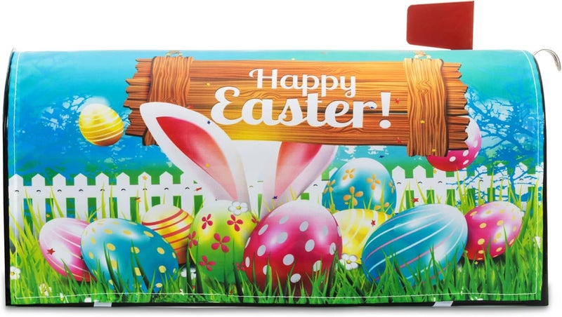 FGSS Happy Easter Mailbox Covers Spring Easter Bunny Eggs Mailbox Wraps Post Letter Box Cover for Garden Yard Outdoor Home Farmhouse Holiday Decor 21x18 in (No Magnetic) - Image 1
