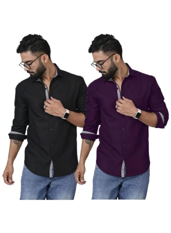 Pinkmint store Shirt for Men Cotton Soild Shirt & Collar Long Sleeve Shirt Formal, Travelling (PACK OF 2) XL - Image 1