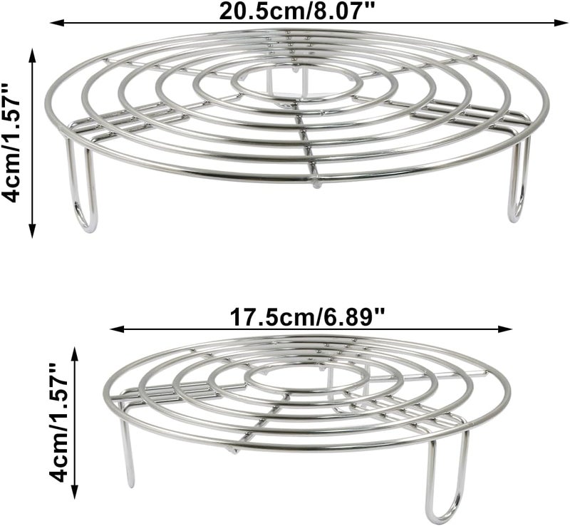 Coufce 2PCS Round Cooling Racks Stainless Steel Steamer Rack Roasting Rack Cooking Grid Grill Rack Steaming Baking Rack Fits Air Fryer Stockpot Pressure Cooker Round Cake Pan Oven(8",6.89") - Image 2