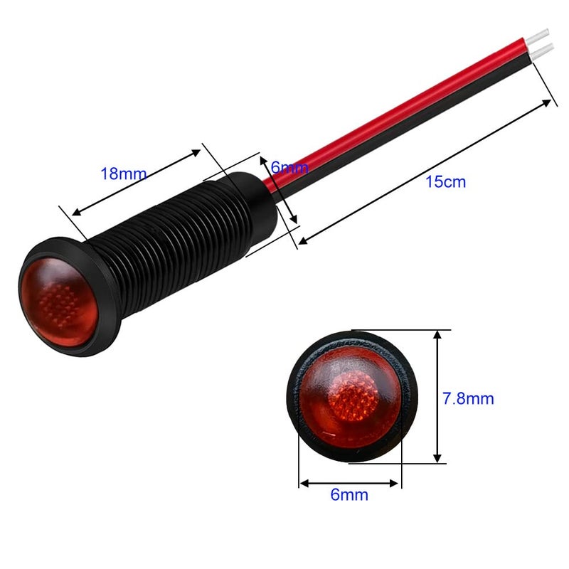 Gebildet 10pcs LED Plastic Indicator Pilot Light AC/DC 12-24V Mounting Hole Size 6mm(Red) - Image 5