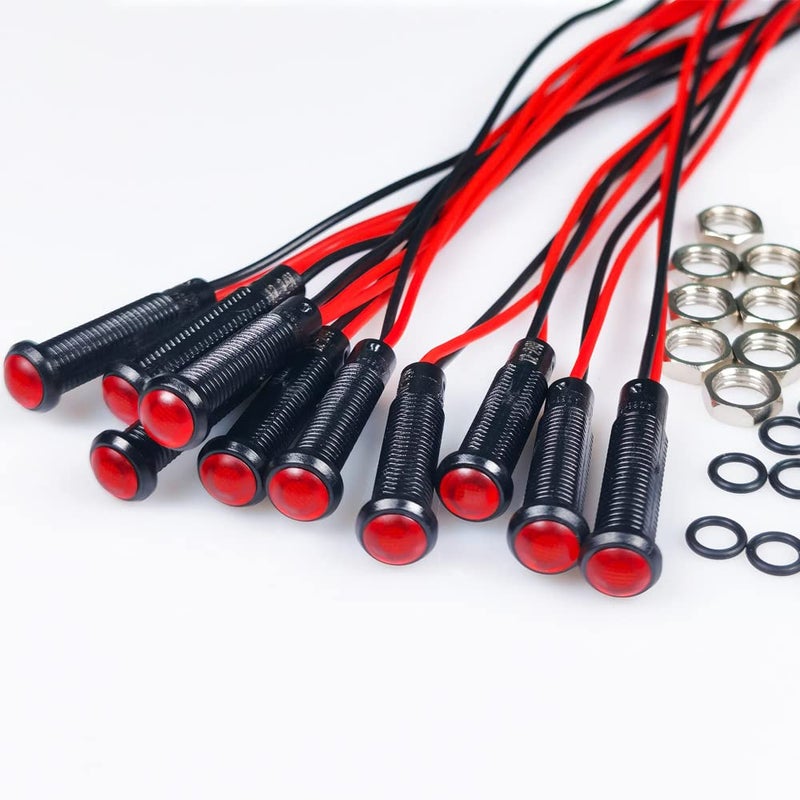 Gebildet 10pcs LED Plastic Indicator Pilot Light AC/DC 12-24V Mounting Hole Size 6mm(Red) - Image 2