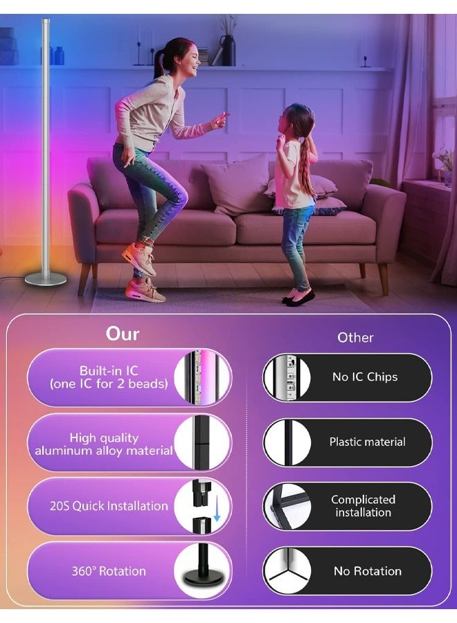 كلناميان مصباح أرضي LED RGBIC مزود بجهاز تحكم عن بعد يعمل بالبلوتوث للزاوية الدائمة وغرفة النوم والديكور على جانب السرير وغرفة المعيشة بطول 1.6 متر - Image 3