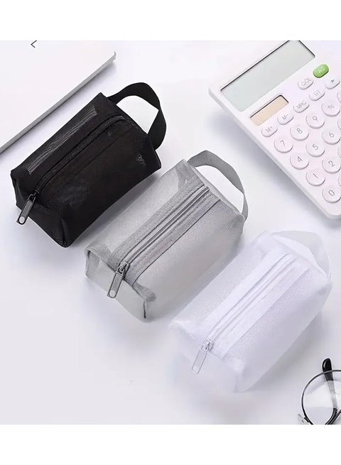 طقم من 3 قطع من حقائب الماكياج القطنية الحديثة البسيطة، حقيبة شبكية كبيرة السعة متعددة الوظائف للسفر