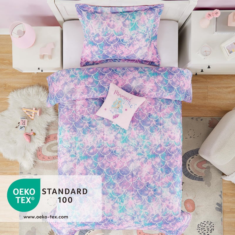 Kaleido Space Twin Comforter Set for Girls- 3 Pieces Glow in The Dark Mermaid Twin XL Bedding Set with 1 Comforter, 1 Decor Pillow & 1 Pillow Shams - Image 4