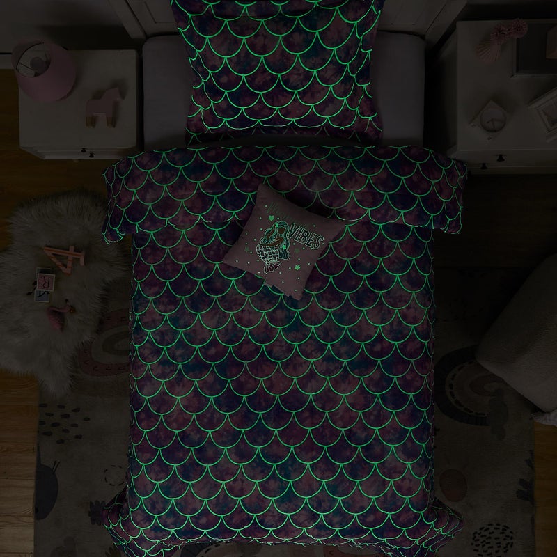 Kaleido Space Twin Comforter Set for Girls- 3 Pieces Glow in The Dark Mermaid Twin XL Bedding Set with 1 Comforter, 1 Decor Pillow & 1 Pillow Shams - Image 2