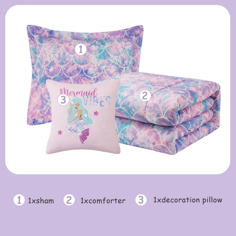 Kaleido Space Twin Comforter Set for Girls- 3 Pieces Glow in The Dark Mermaid Twin XL Bedding Set with 1 Comforter, 1 Decor Pillow & 1 Pillow Shams - Image 5