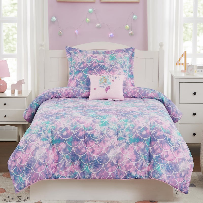 Kaleido Space Twin Comforter Set for Girls- 3 Pieces Glow in The Dark Mermaid Twin XL Bedding Set with 1 Comforter, 1 Decor Pillow & 1 Pillow Shams - Image 1