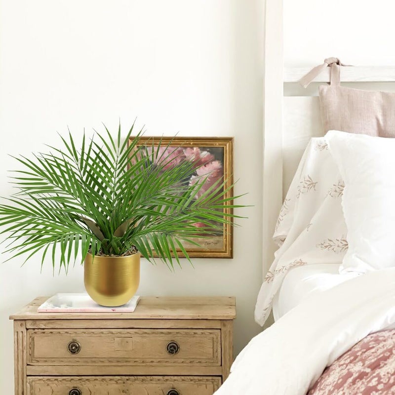 Briful Fake Plant 15.7’’ Artificial Palm Plant in Gold Pot Real Touch Faux Tropical Palm Tree Houseplant for Home Indoor Living Room Tabletop Balcony Decorations - Image 5