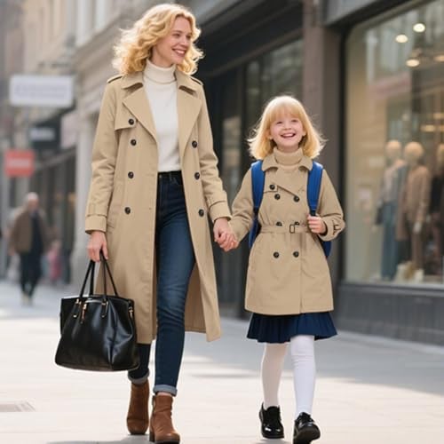 Betusline Girls Trench Coat Double Breasted Classic Lapel Belted Windproof Overcoat Outwear, 2# Khaki, 9-10 Years = Tag 150 - Image 3