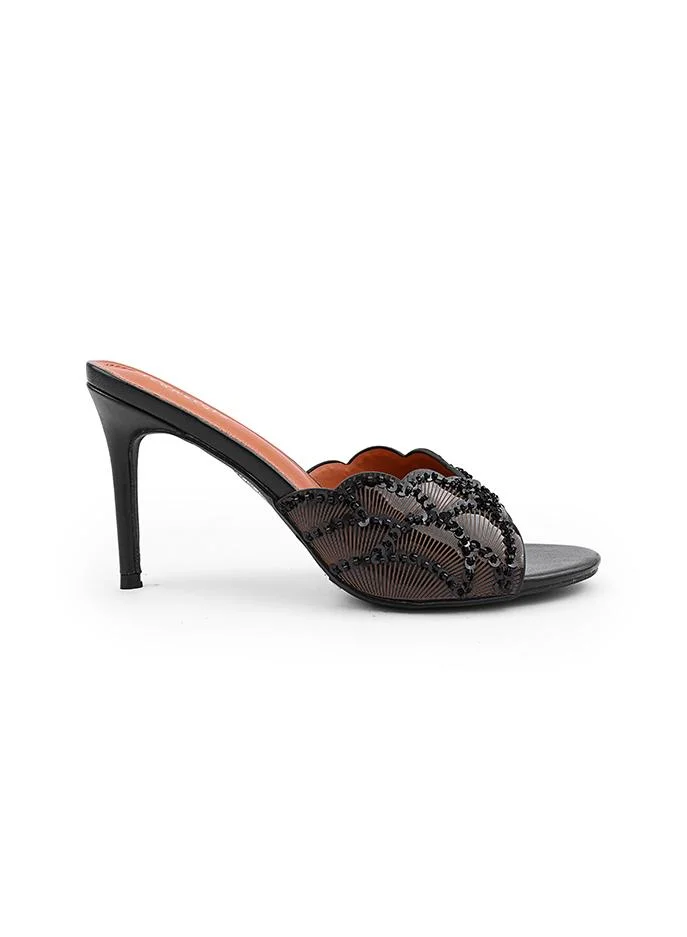 أيقون Ce Soir open toe, textured sequin-embellished scalloped strap, slingback strap, backless, high stiletto heel, metallic finish