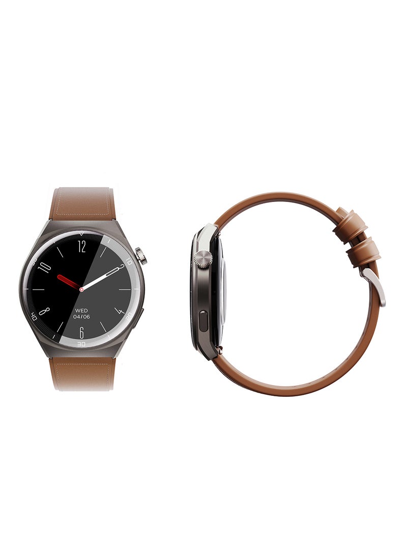 Aukey Smartwatch with Calling Function, 1.43-inch AMOLED display, IP68 Waterproof, 15 Days Battery Life Fitness Tracker with Sport & Health tracking & Customise faces SW-2 Ultra ( 1 Brown Lather +1 Rubber Black) Grey - Image 2