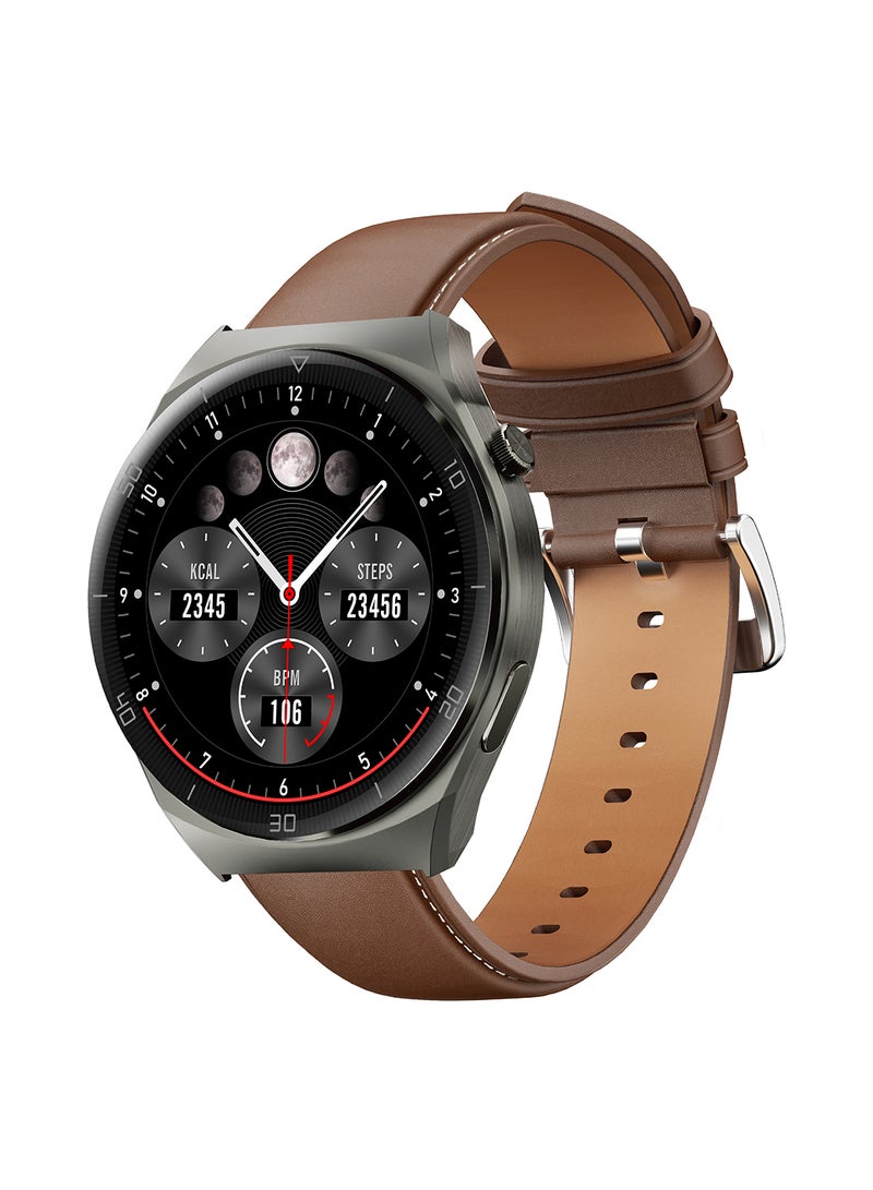 Aukey Smartwatch with Calling Function, 1.43-inch AMOLED display, IP68 Waterproof, 15 Days Battery Life Fitness Tracker with Sport & Health tracking & Customise faces SW-2 Ultra ( 1 Brown Lather +1 Rubber Black) Grey - Image 3