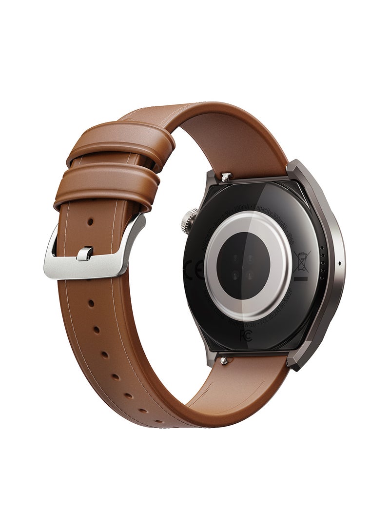 Aukey Smartwatch with Calling Function, 1.43-inch AMOLED display, IP68 Waterproof, 15 Days Battery Life Fitness Tracker with Sport & Health tracking & Customise faces SW-2 Ultra ( 1 Brown Lather +1 Rubber Black) Grey - Image 4