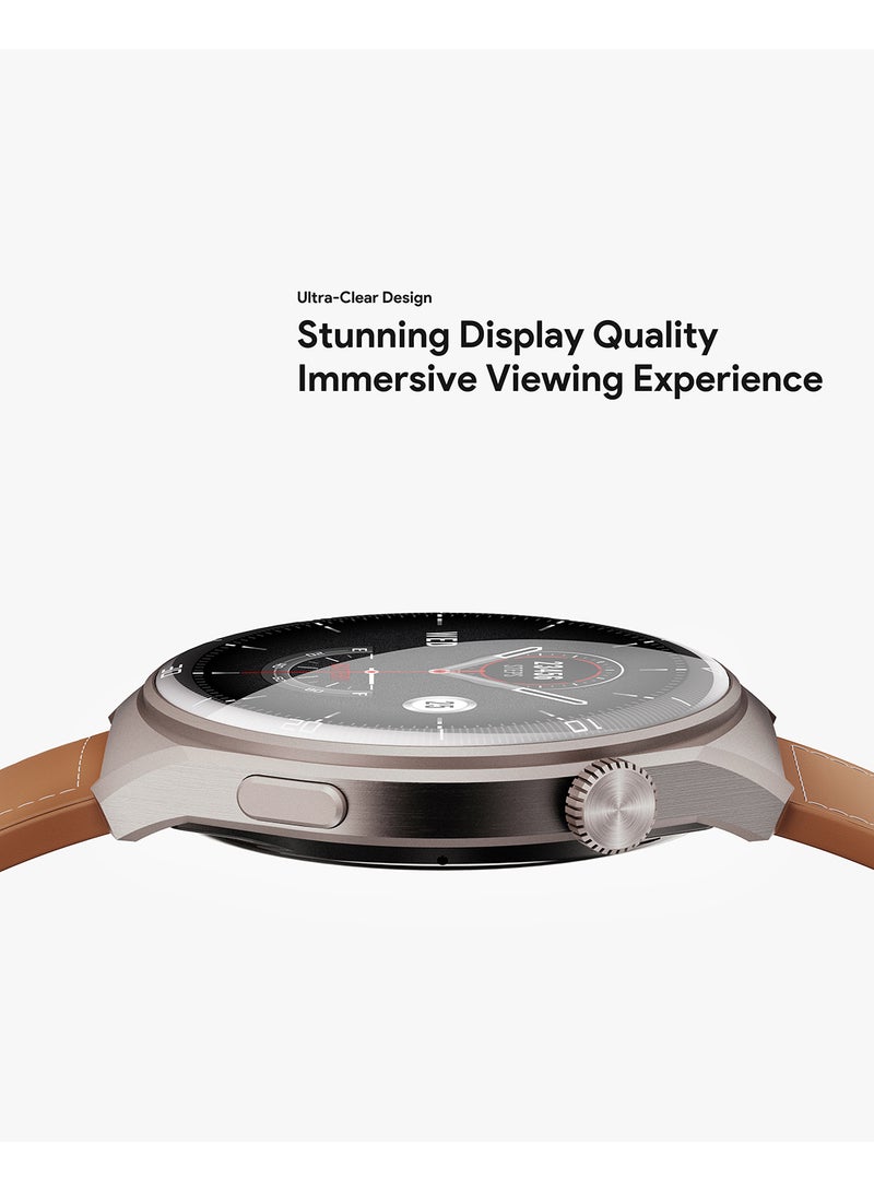 Aukey Smartwatch with Calling Function, 1.43-inch AMOLED display, IP68 Waterproof, 15 Days Battery Life Fitness Tracker with Sport & Health tracking & Customise faces SW-2 Ultra ( 1 Brown Lather +1 Rubber Black) Grey - Image 5