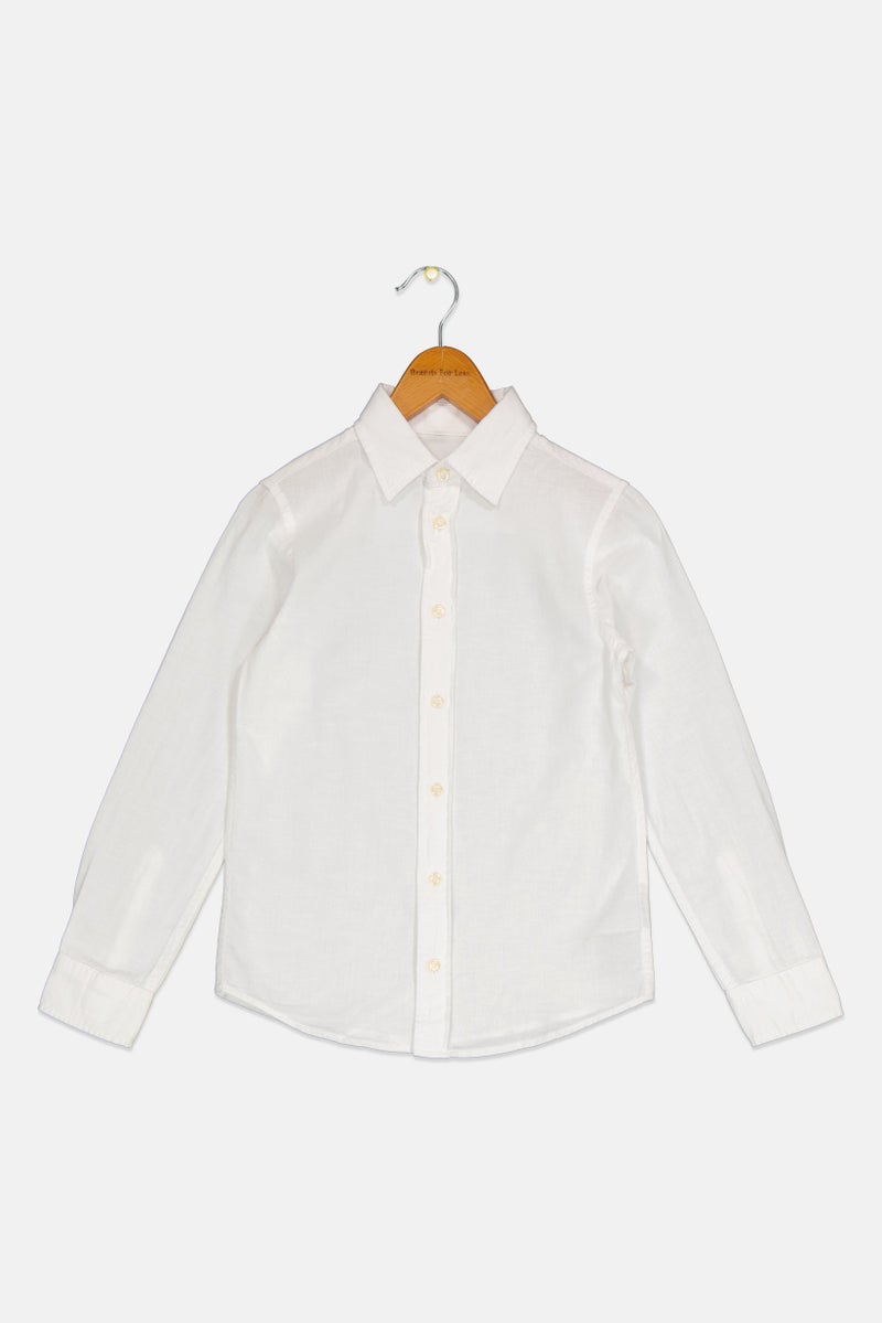 Jack Jones Kids Boy Long Sleeves Solid Casual Shirts, White  - Image 1