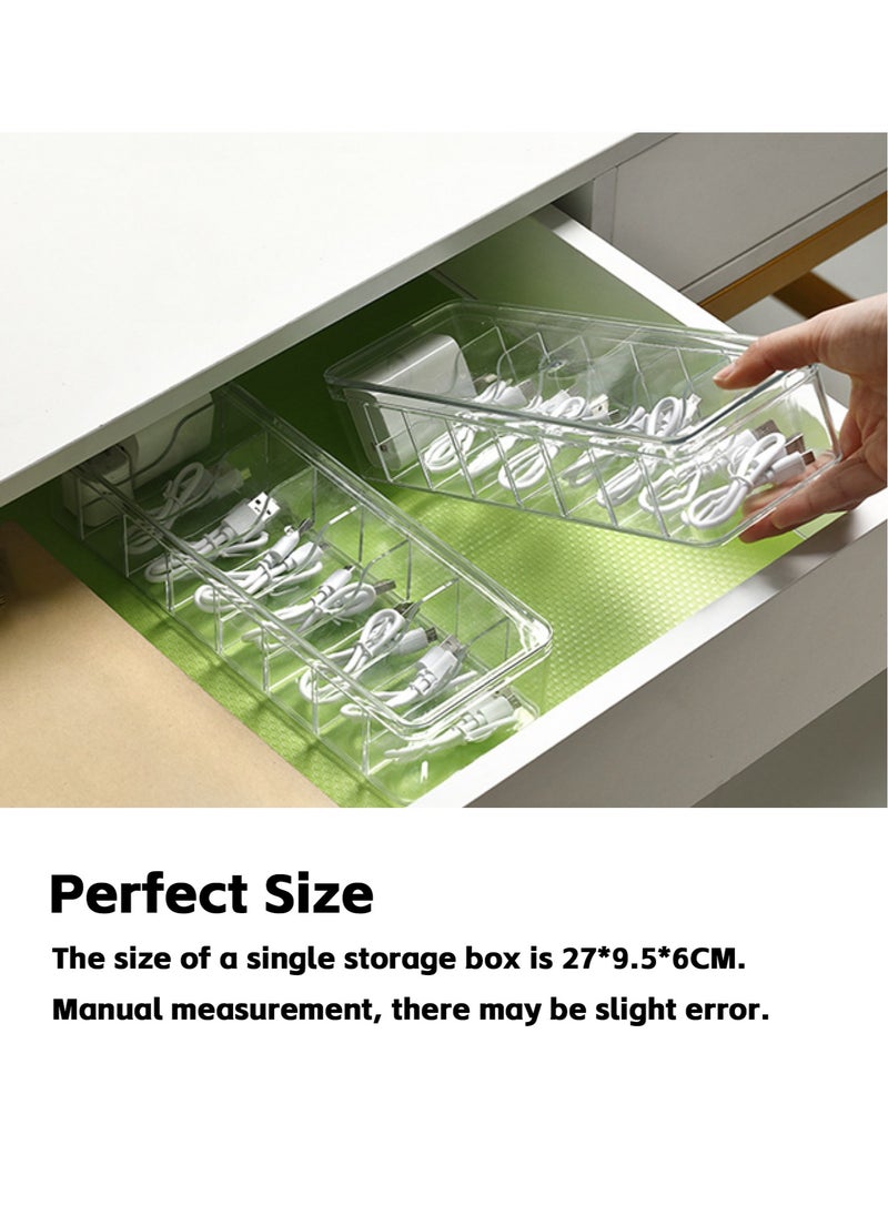 Teuuea - 2 Pieces Charger Cable Organizer Storage Box, Clear Data Cable Cord Case with Lid, 8 Compartments Grids, Home Office Desk Transparent Electronics Cable Holder with 20PCS Cable Straps (27*9.5*6CM) - Image 1