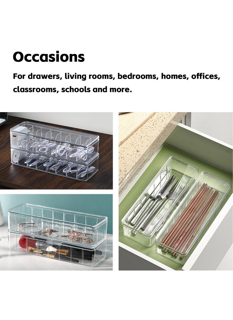 Teuuea - 2 Pieces Charger Cable Organizer Storage Box, Clear Data Cable Cord Case with Lid, 8 Compartments Grids, Home Office Desk Transparent Electronics Cable Holder with 20PCS Cable Straps (27*9.5*6CM) - Image 1