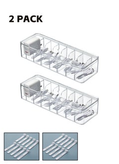 Teuuea 2 Pieces Charger Cable Organizer Storage Box, Clear Data Cable Cord Case with Lid, 8 Compartments Grids, Home Office Desk Transparent Electronics Cable Holder with 20PCS Cable Straps (27*9.5*6CM)  - Image 1