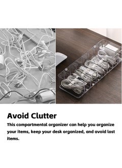 Teuuea 2 Pieces Charger Cable Organizer Storage Box, Clear Data Cable Cord Case with Lid, 8 Compartments Grids, Home Office Desk Transparent Electronics Cable Holder with 20PCS Cable Straps (27*9.5*6CM)  - Image 2