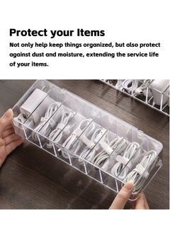 Teuuea 2 Pieces Charger Cable Organizer Storage Box, Clear Data Cable Cord Case with Lid, 8 Compartments Grids, Home Office Desk Transparent Electronics Cable Holder with 20PCS Cable Straps (27*9.5*6CM)  - Image 5