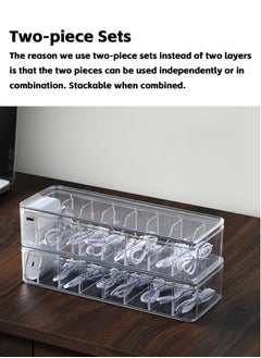 Teuuea 2 Pieces Charger Cable Organizer Storage Box, Clear Data Cable Cord Case with Lid, 8 Compartments Grids, Home Office Desk Transparent Electronics Cable Holder with 20PCS Cable Straps (27*9.5*6CM)  - Image 3