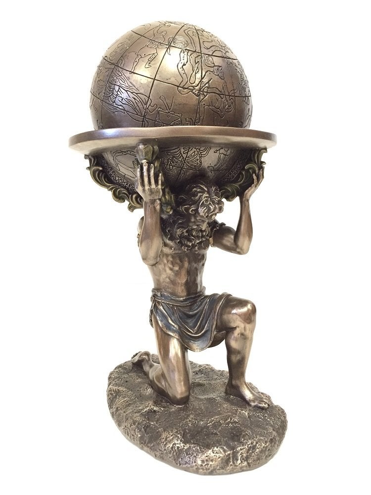 Veronese Design 9 Inch Greek Titan Atlas Carrying The World Statue Cold Cast Resin Antique Bronze Finish - Image 1