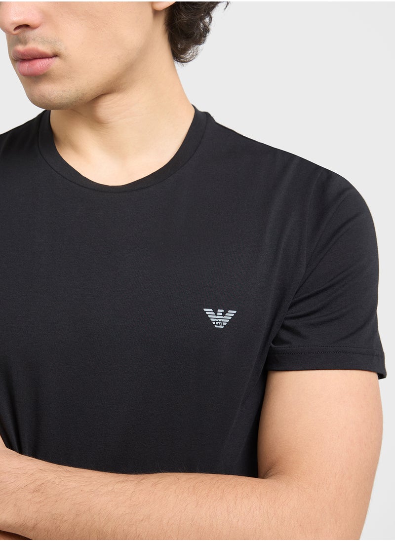 EMPORIO ARMANI Beachwear Logo Crew Neck T-Shirt  - Image 4