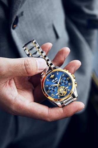 OUPINKE Blue Men Wrist Watches Automatic Skeleton Mechanical Luxury Dress Tungsten Steel Luminous Waterproof Sapphire Diamond Calendar Best Gifts Watches for Men… - Image 4