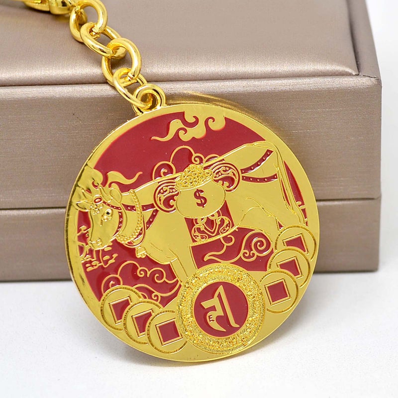 Fengshuibringluck Feng Shui Sacred Resource Cow Bring Wealth Amulet Keychain  10.4*4.5Cm/4*1.7In - Image 3
