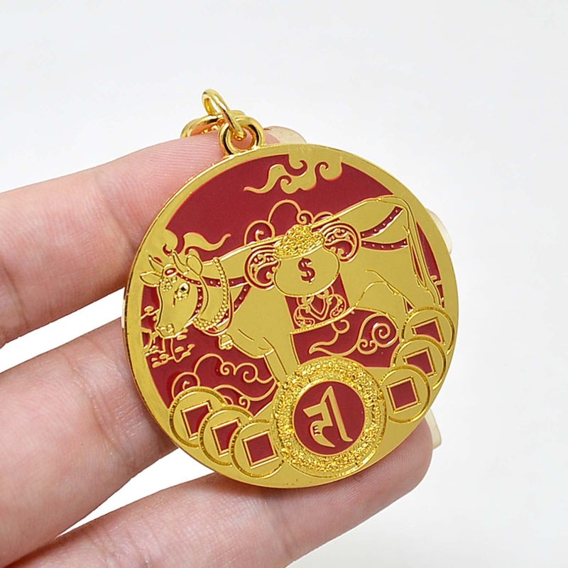 Fengshuibringluck Feng Shui Sacred Resource Cow Bring Wealth Amulet Keychain  10.4*4.5Cm/4*1.7In - Image 2