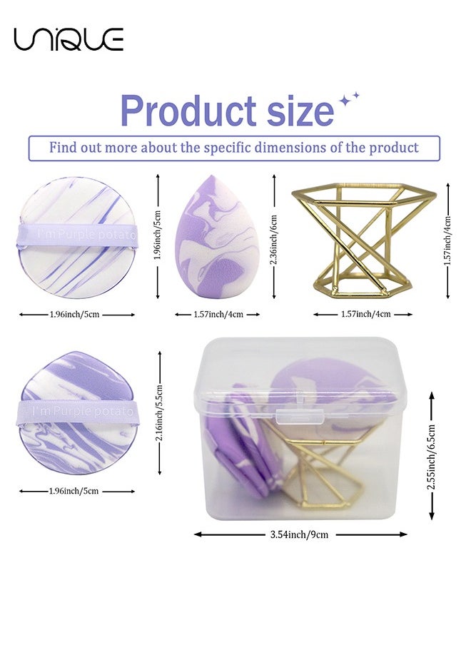 Unique 4Pcs Cosmetic Sponge Set - Puff & Bi-Color Double Sided Air Cushion - With Box and Stand, Latex Free, Super Soft, Wet & Dry, Suitable for Cream, Powder (Purple)  - Image 2