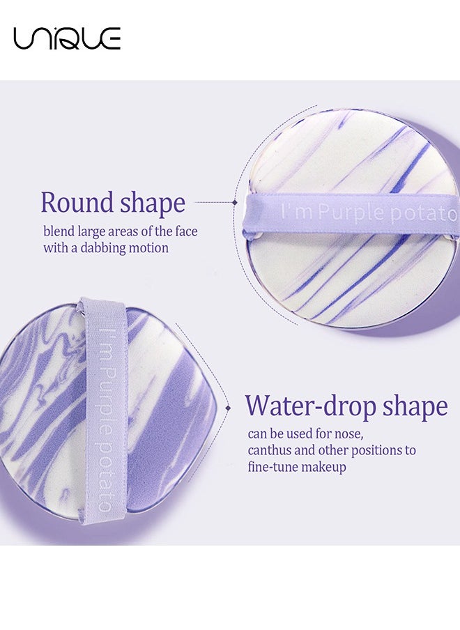 Unique 4Pcs Cosmetic Sponge Set - Puff & Bi-Color Double Sided Air Cushion - With Box and Stand, Latex Free, Super Soft, Wet & Dry, Suitable for Cream, Powder (Purple)  - Image 3