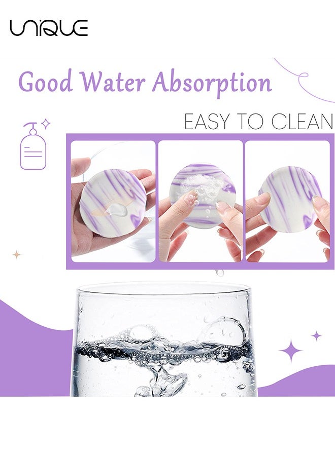 4Pcs Cosmetic Sponge Set - Puff & Bi-Color Double Sided Air Cushion - With Box and Stand, Latex Free, Super Soft, Wet & Dry, Suitable for Cream, Powder (Purple)