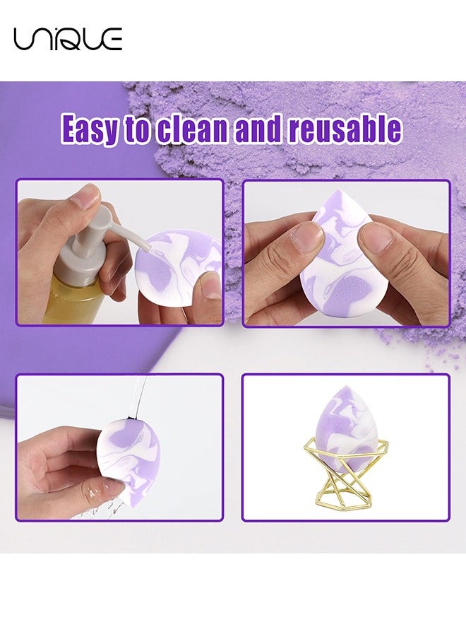 4Pcs Cosmetic Sponge Set - Puff & Bi-Color Double Sided Air Cushion - With Box and Stand, Latex Free, Super Soft, Wet & Dry, Suitable for Cream, Powder (Purple)