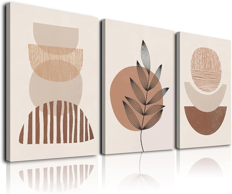 KBKBART Minimalist Boho Wall Art Set of 3, Mid-Century Modern Wall Art, Bathroom, Office (12"x16") - Image 1