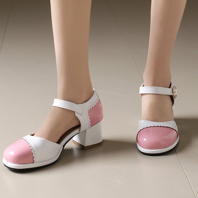 Summer Casual Mid-Heel 33-48 Plus Size Burned Flower Color-Matching Buckle Hollow Sandals For Women - Image 2