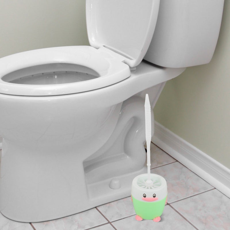 🚽 طقم فرشاة مرحاض بشكل كرتوني لطيف مع حاملة للفرشاة للحمام لون عشوائي - Image 5