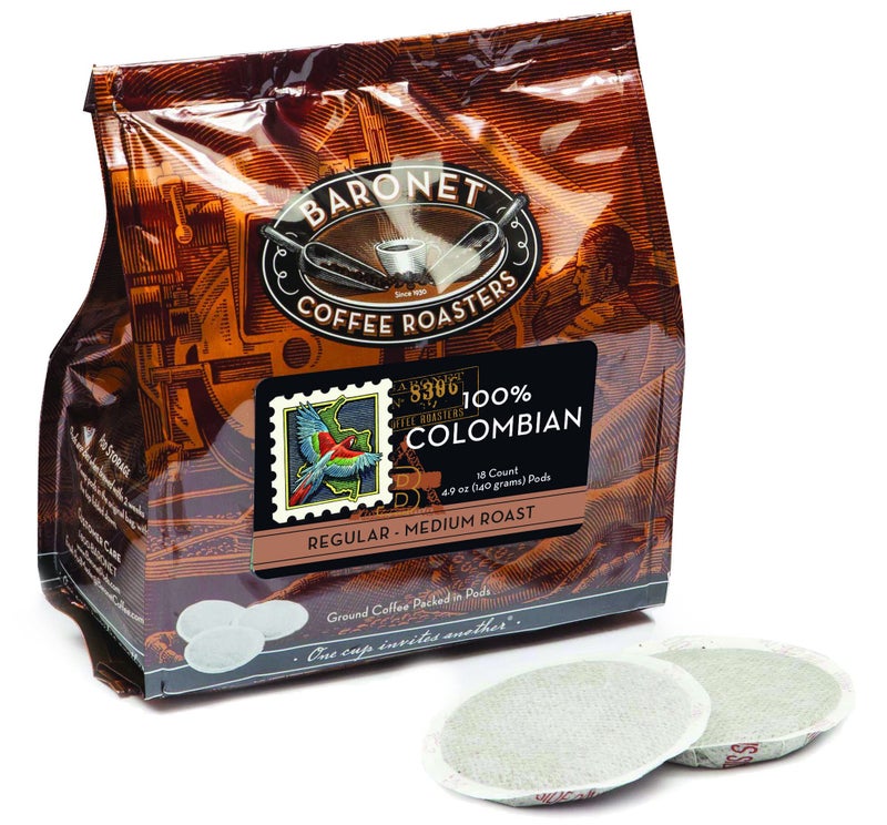 Baronet Coffee Pods 100 Colombian  54 Pods Single Cup Use for Senseo Coffee Machine  3 Bags of 18 Single Serve 8 Gram Regular Strength Medium Roast 100 Colombian - Image 3