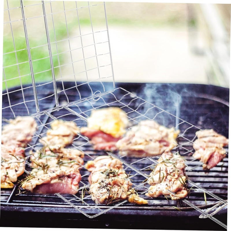 Kruvad Outdoor Small Size Stainless Steel Wooden Handle Paneer Tandoor Barbeque Grill Basket Food Grill Tool Grill BBQ Net Steak Meat Vegetable Holder With Multiple Basket Roast Gril Papad Toast - Image 5
