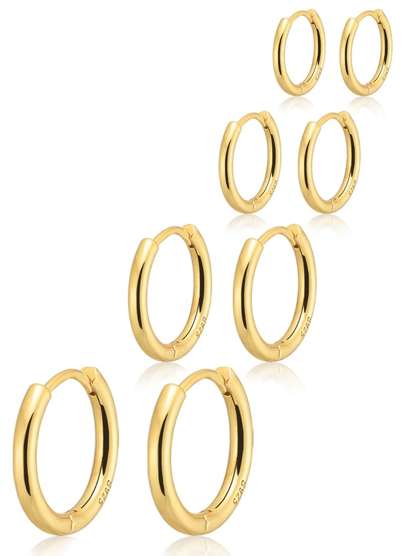 Gokeey Gold Earrings for Women Men, 14k Gold Plated Hypoallergenic Small Hoop Earrings Jewelry, Gold Huggie Hoops Earrings Set Lightweight Cartilage Earrings Gifts 4 Pair - Image 1